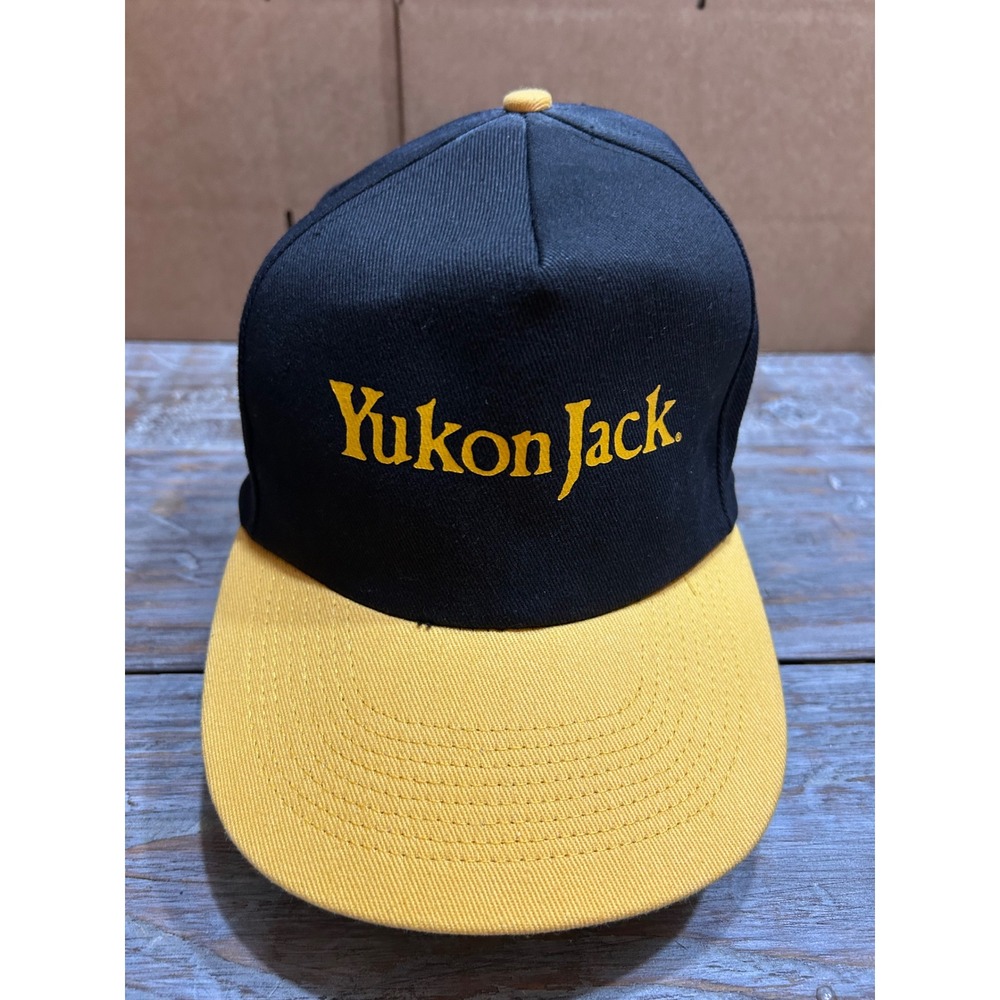 Vintage Yukon Jack Hat Snapback Cap Black Yellow Canadian Liqueur Logo K-Product